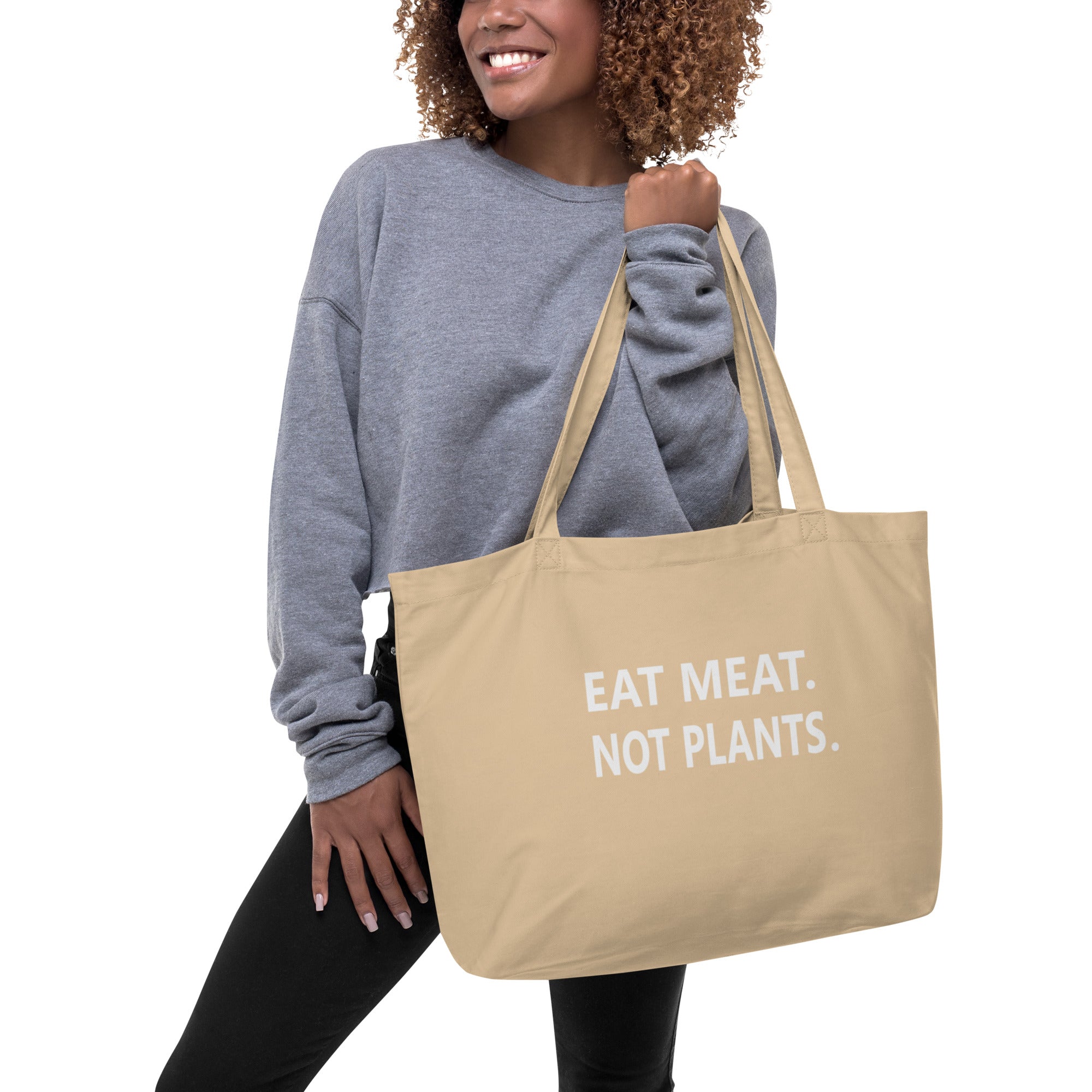 Large organic tote bag - white font