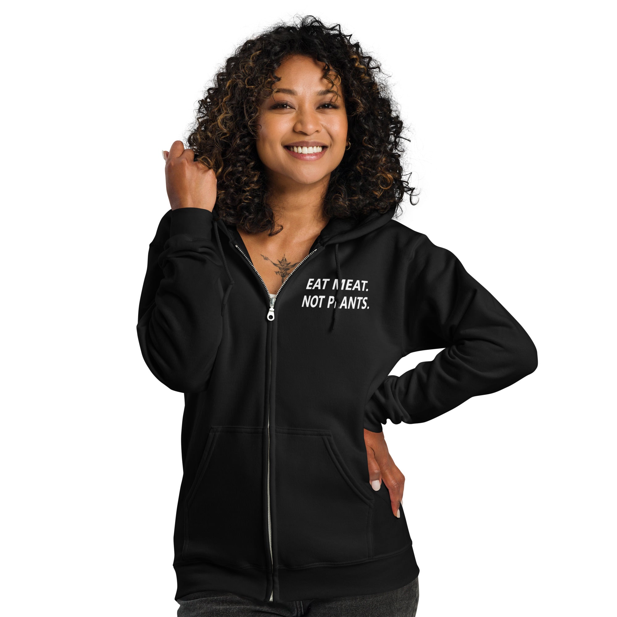 Unisex heavy blend zip hoodie-white small font - back print