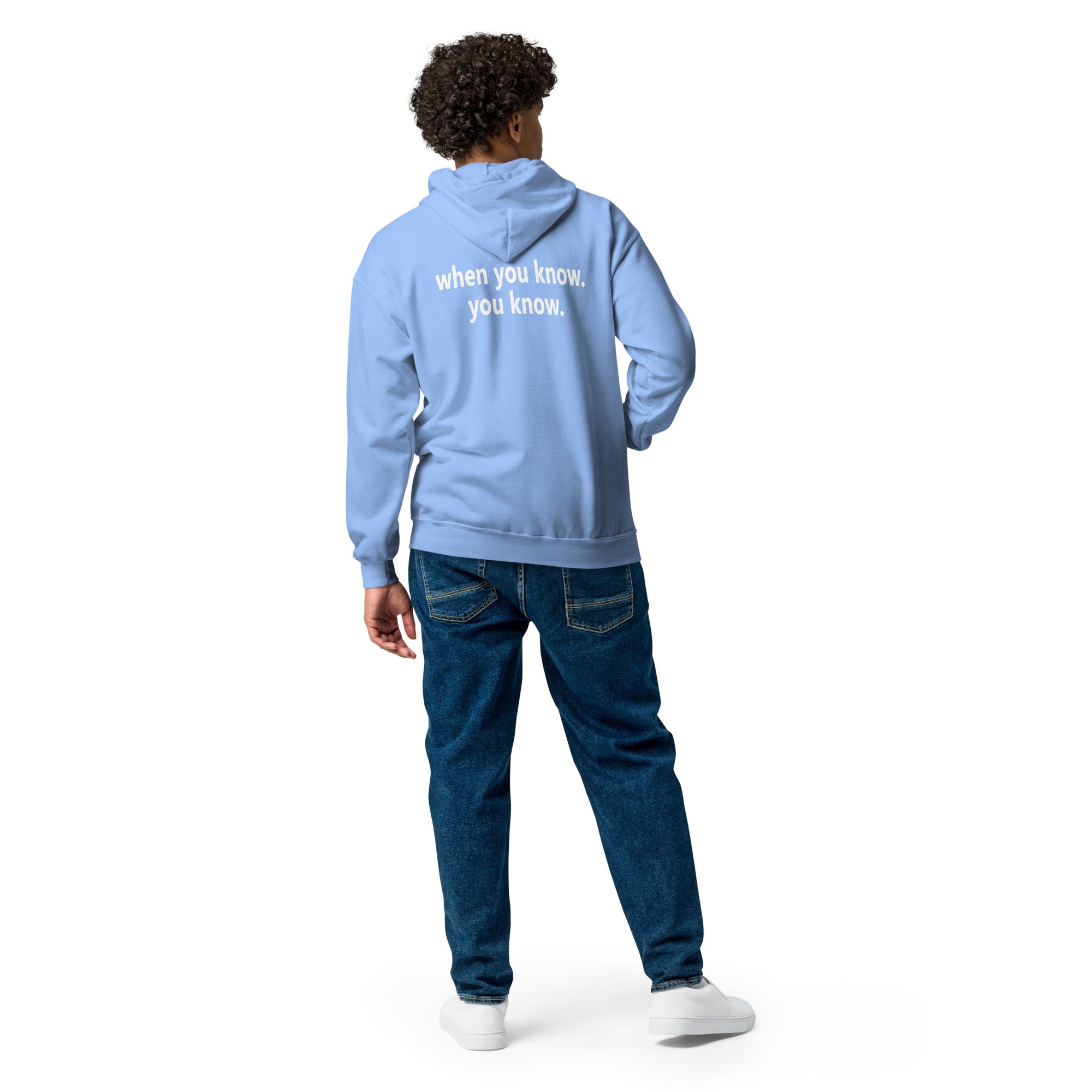Unisex heavy blend zip hoodie-white small font - back print