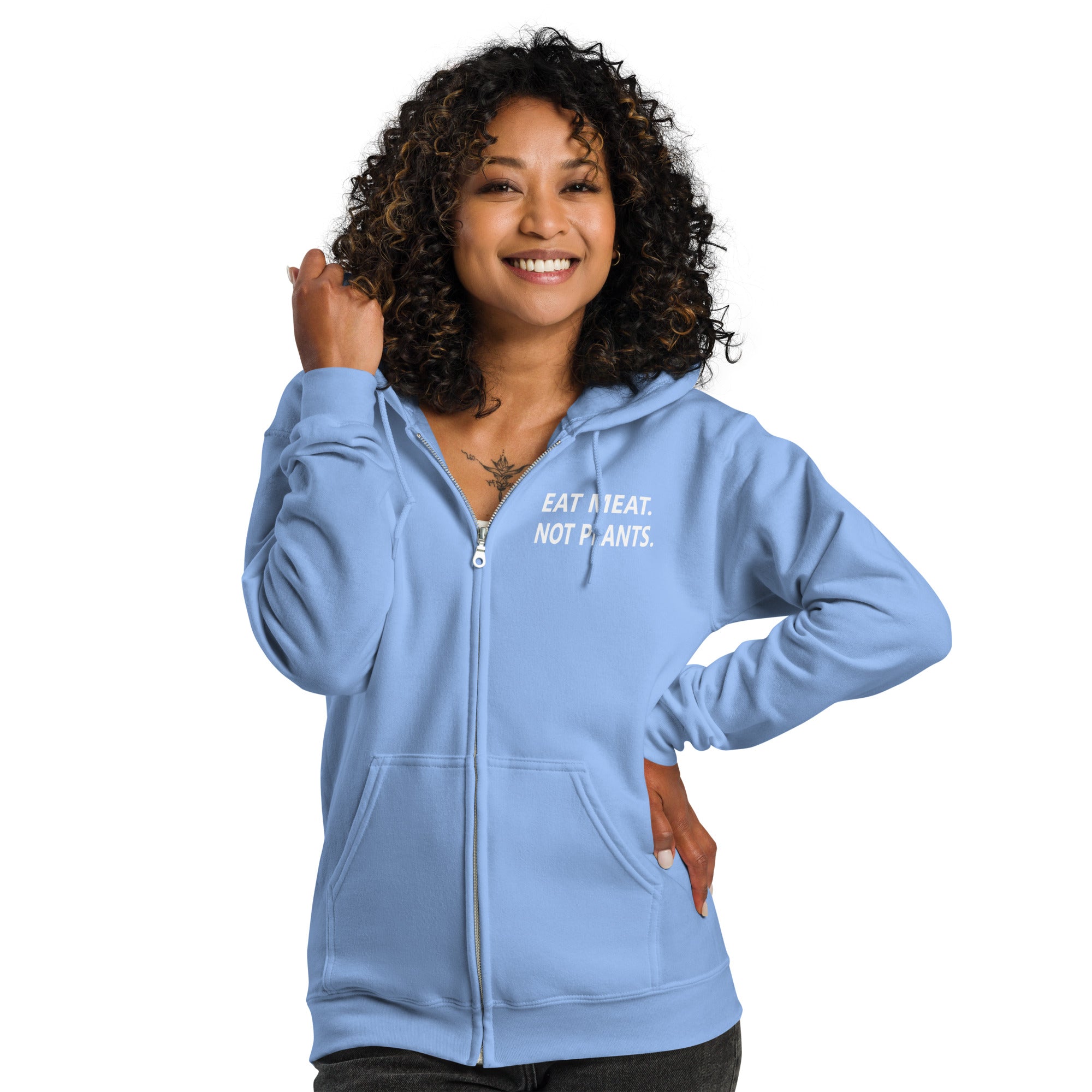 Unisex heavy blend zip hoodie-white small font - back print