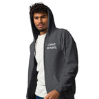 Unisex heavy blend zip hoodie-white small font - back print