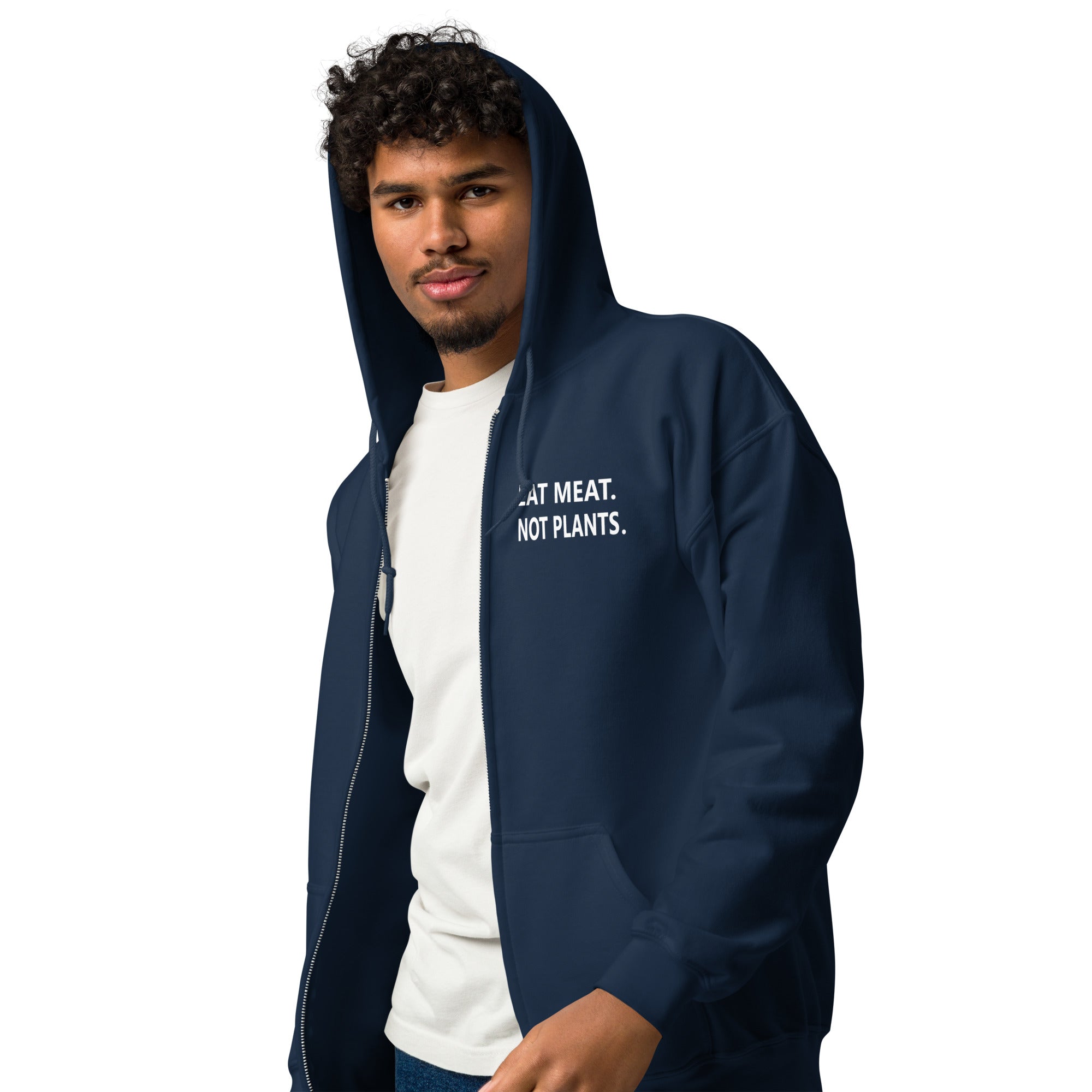 Unisex heavy blend zip hoodie-white small font - back print