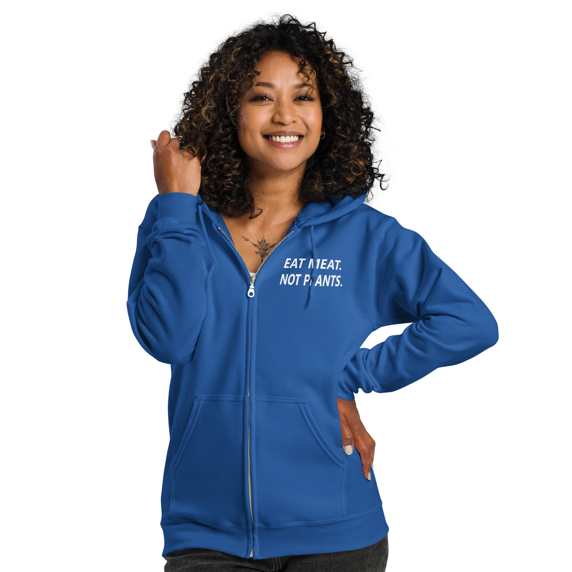 Unisex heavy blend zip hoodie-white small font - back print
